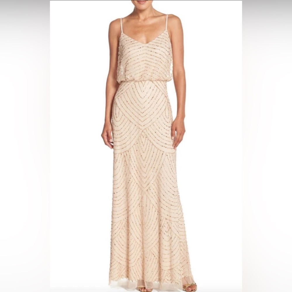 Adrianna Papell SZ 10 Champagne Gold Beaded Art Deco Blouson Gown NWT GALA MOB